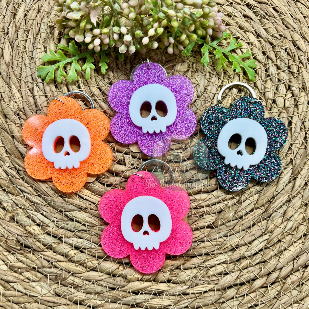 Daisy Skull Keychain