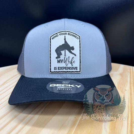 Pole Dancing Husband - Hand Sewn Patch Hat- Black/Gray/Charcoal
