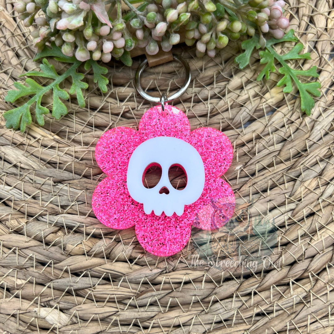Daisy Skull Keychain