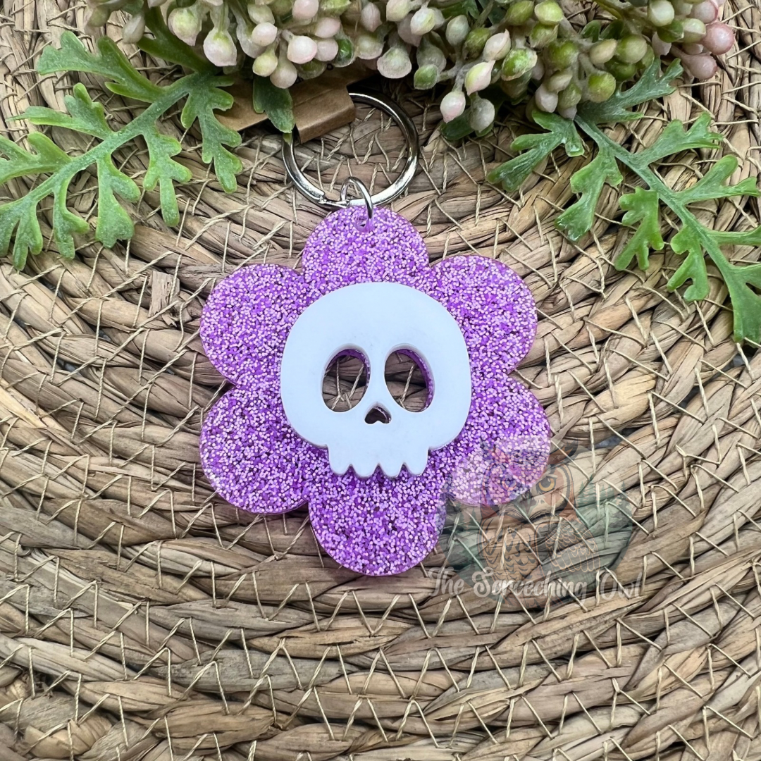 Daisy Skull Keychain