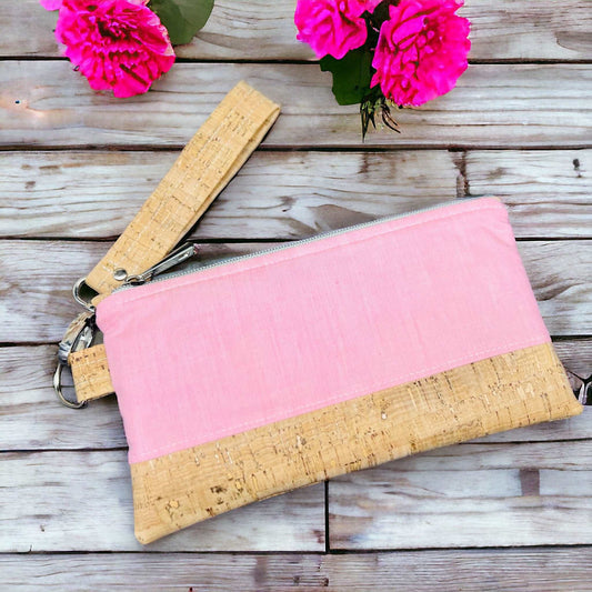 Soft Pink and Cork Wristlet Wallet