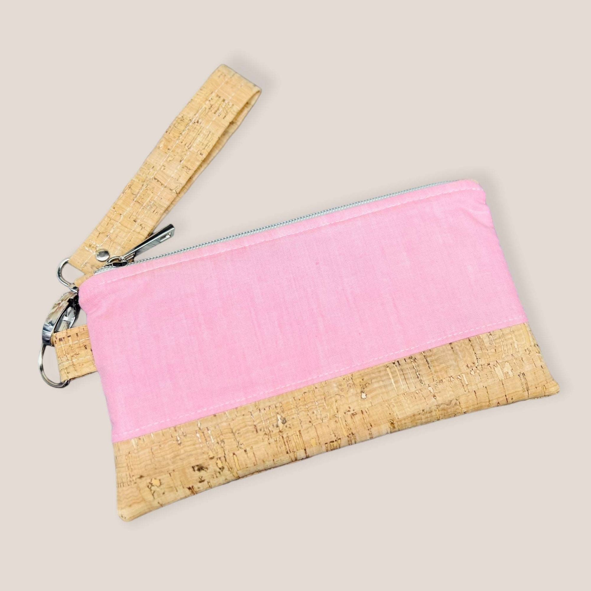 Soft Pink and Cork Wristlet Wallet