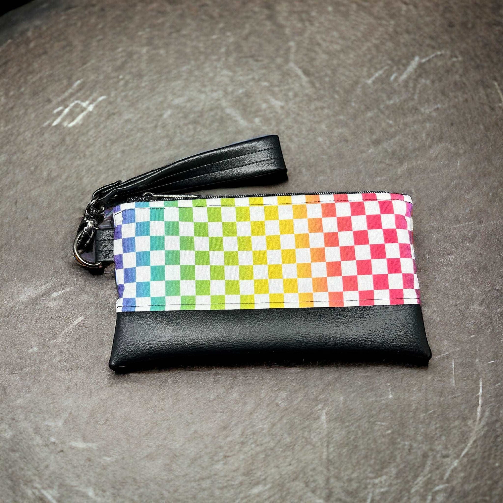 Rainbow Checker Wristlet Wallet