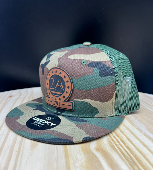 2A - Flat Bill Trucker Hat - Camo/Olive