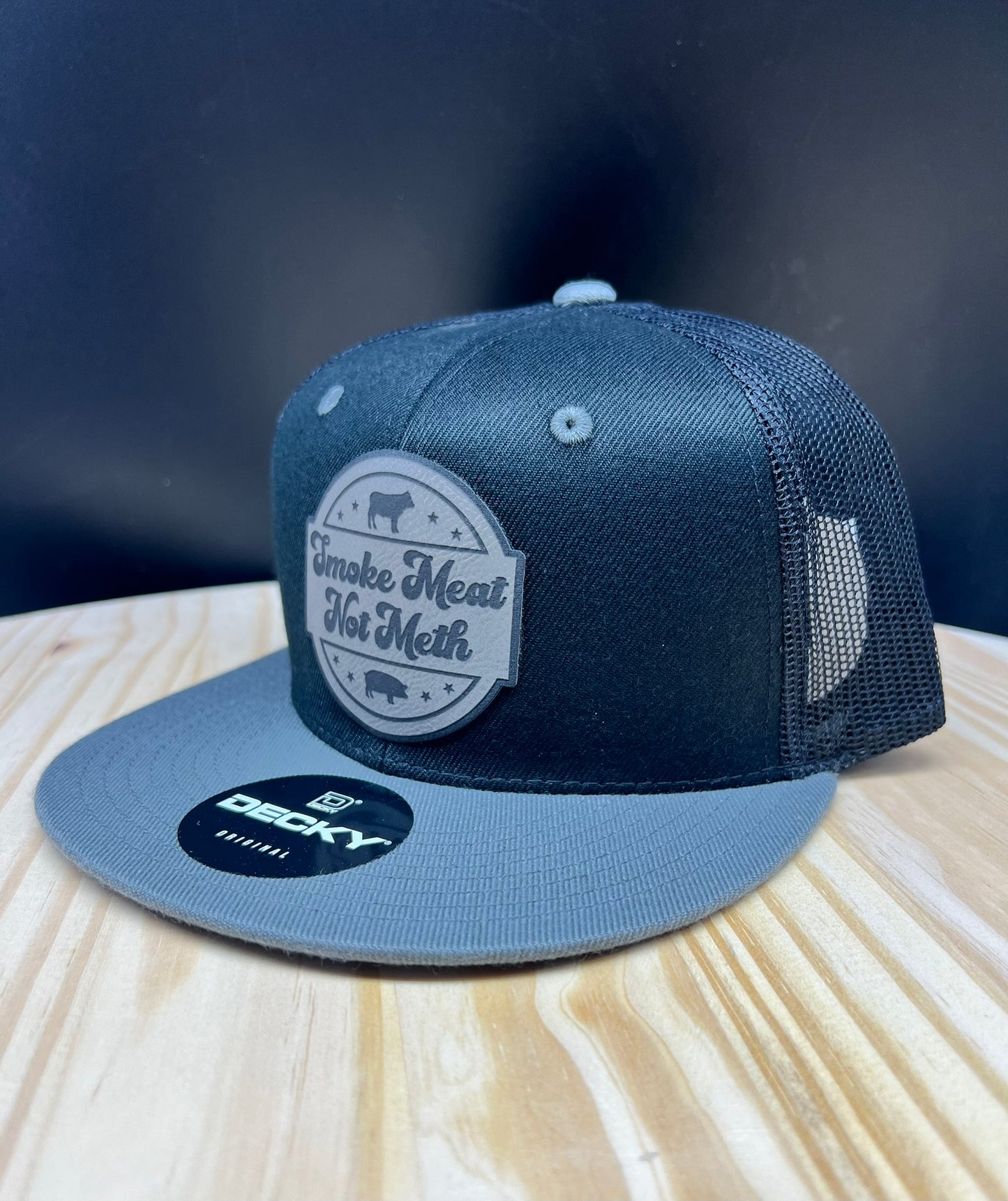 Smoke Meat - Flat Bill Trucker Hat - Charcoal/Black