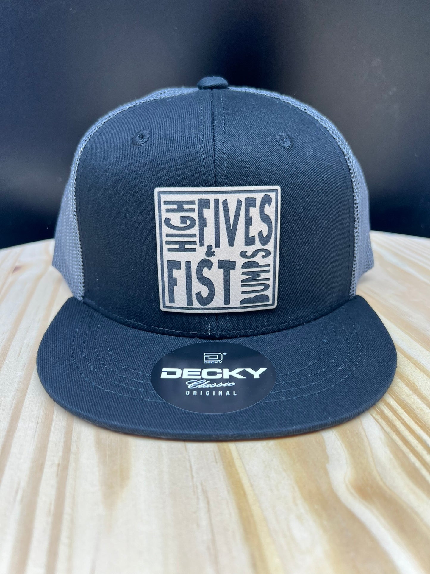 High Fives & Fist Bumps - YOUTH Flat Bill Trucker Hat - Black/Charcoal
