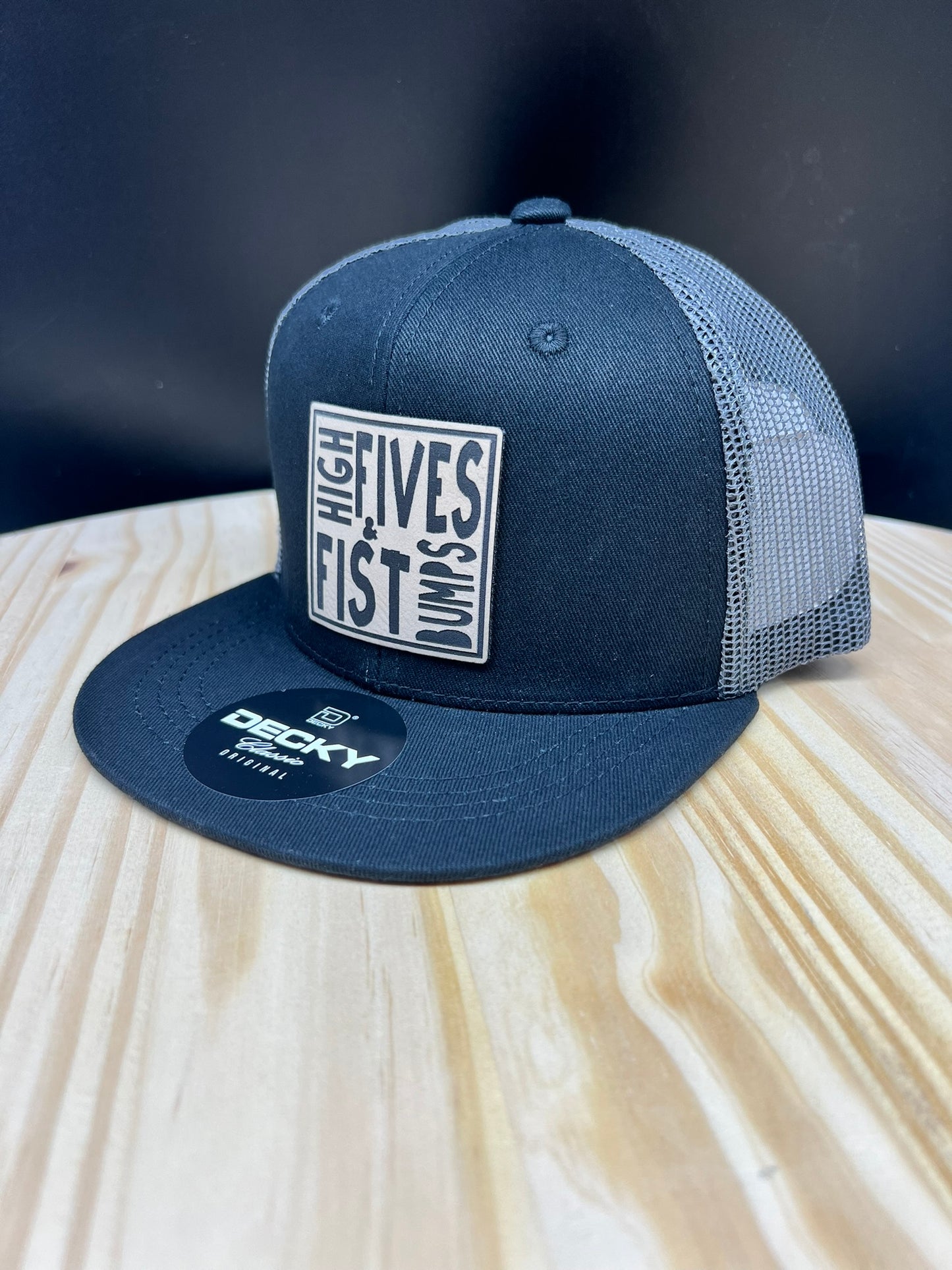 High Fives & Fist Bumps - YOUTH Flat Bill Trucker Hat - Black/Charcoal