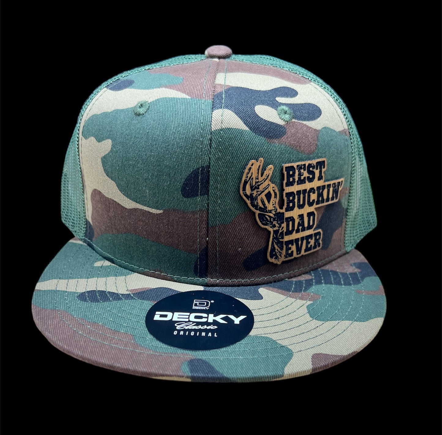 Best Buckin' Dad Ever - Flat Bill Trucker Hat - Camo/Olive
