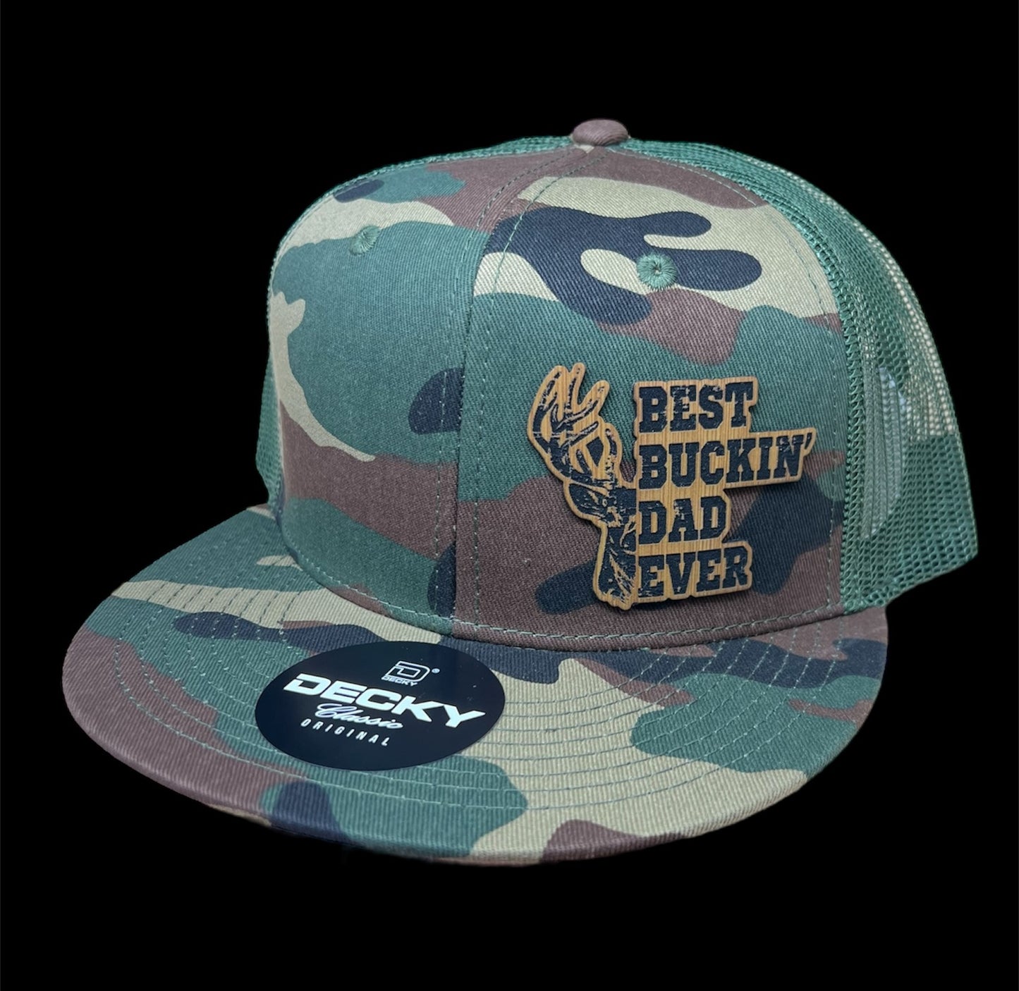 Best Buckin' Dad Ever - Flat Bill Trucker Hat - Camo/Olive