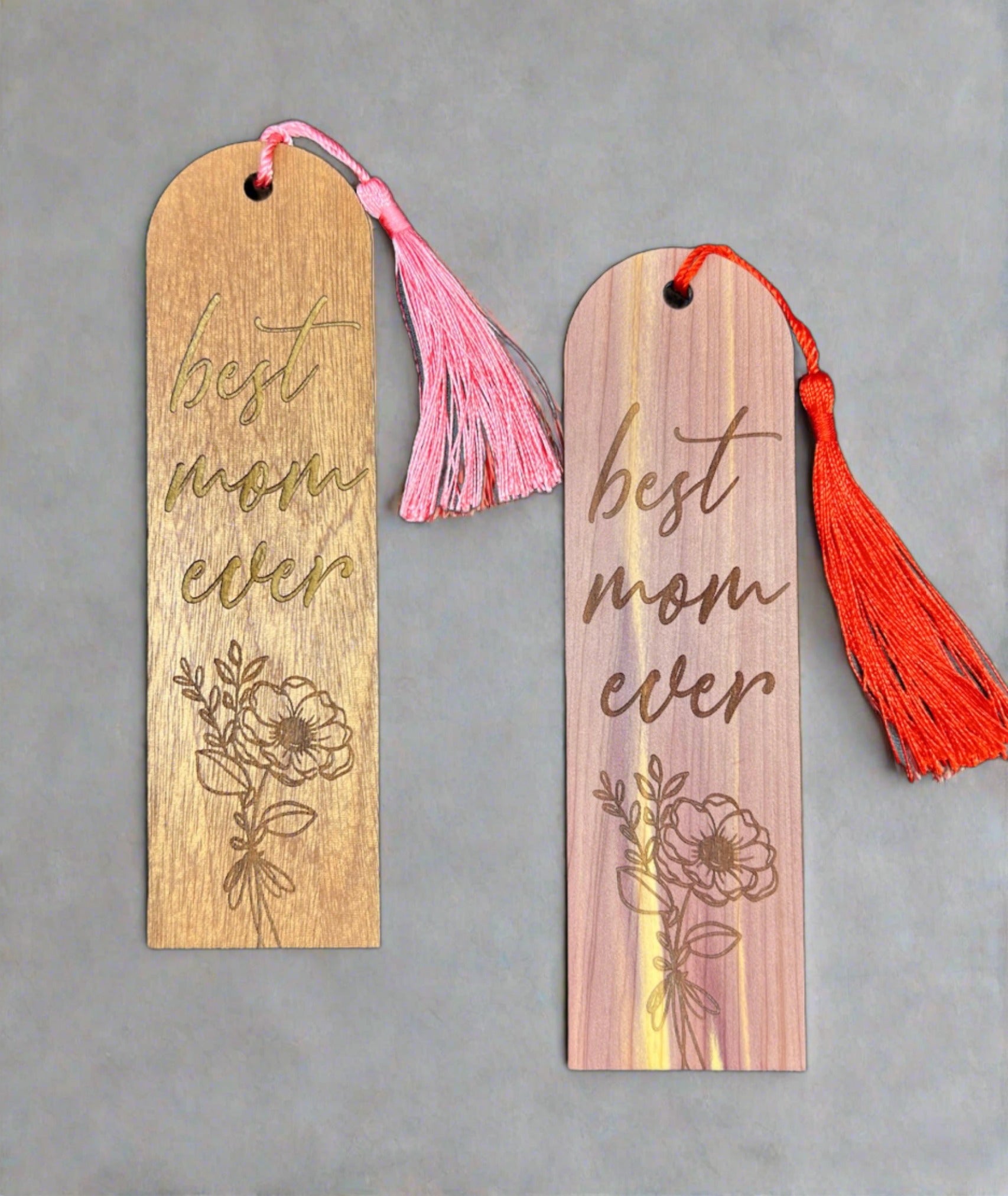 Best Mom Ever Floral Bouquet Wooden Bookmark