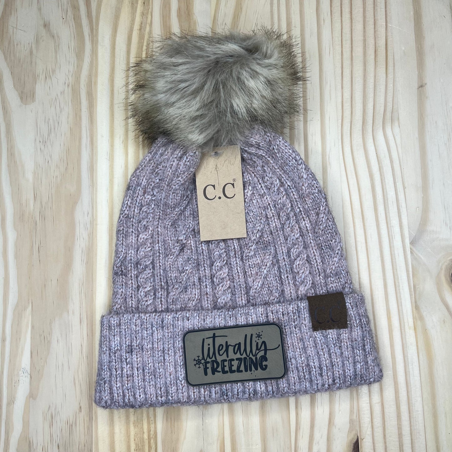C.C Beanie - Cable Knit - Pick Your Patch - Rose