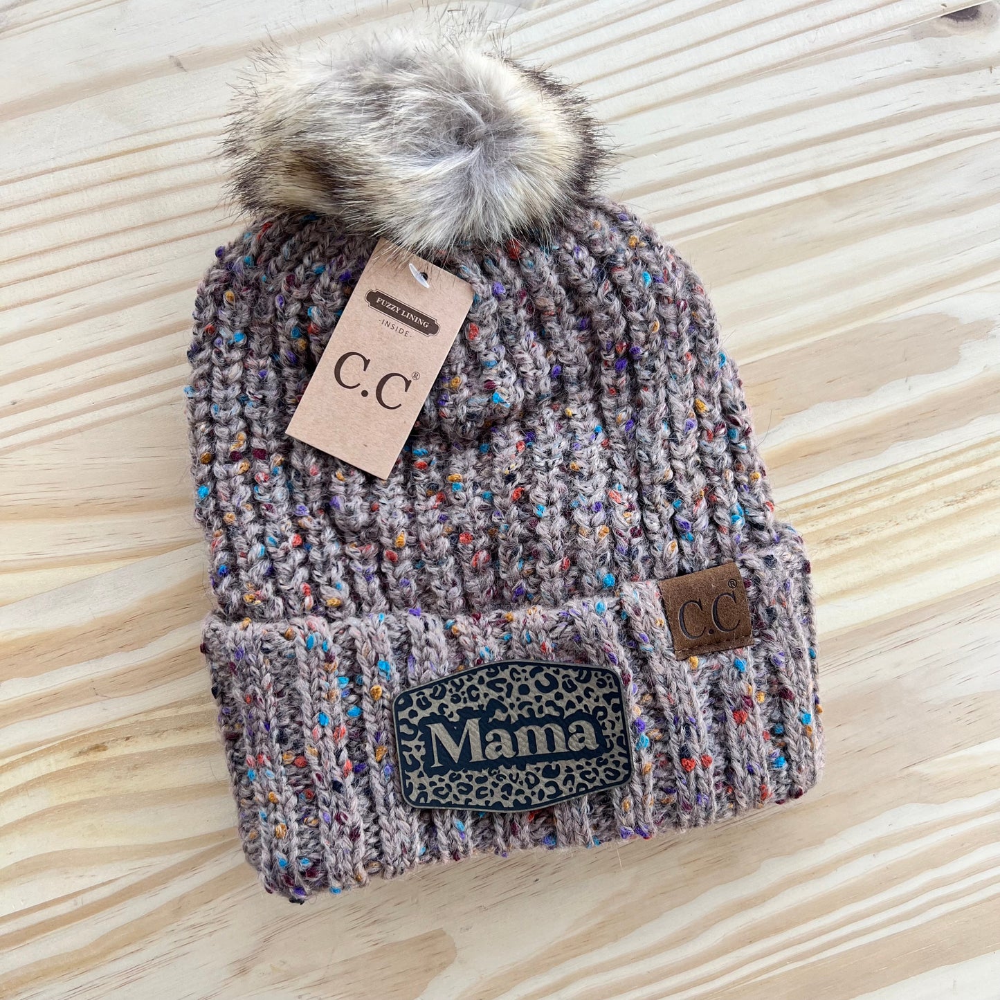 C.C Beanie - Confetti Ribbed - Pick Your Patch - Taupe