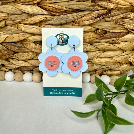 Daisy Skull Earrings - Blue