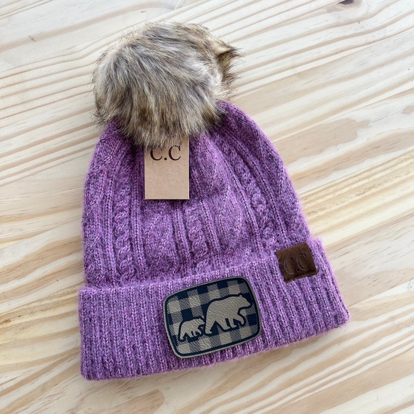 C.C Beanie - Cable Knit - Pick Your Patch - Lavender