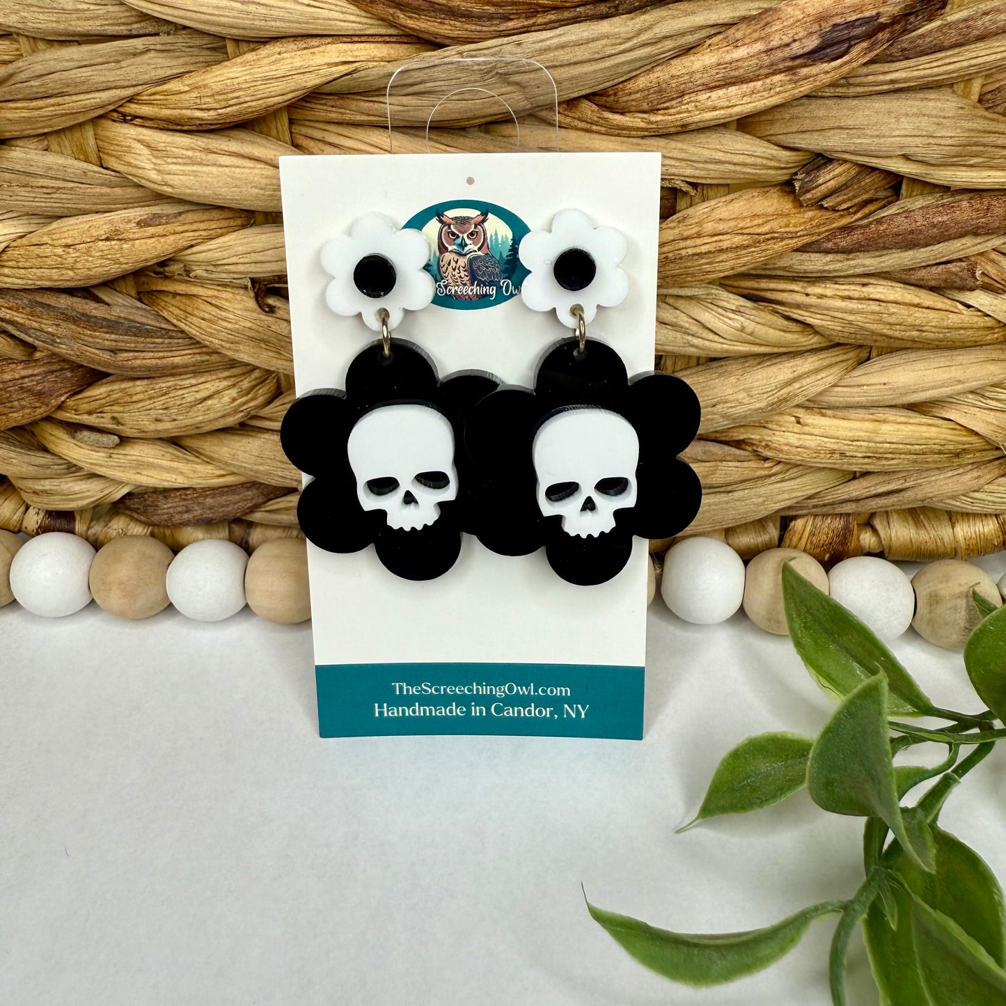 Black Daisy Skulls Earrings