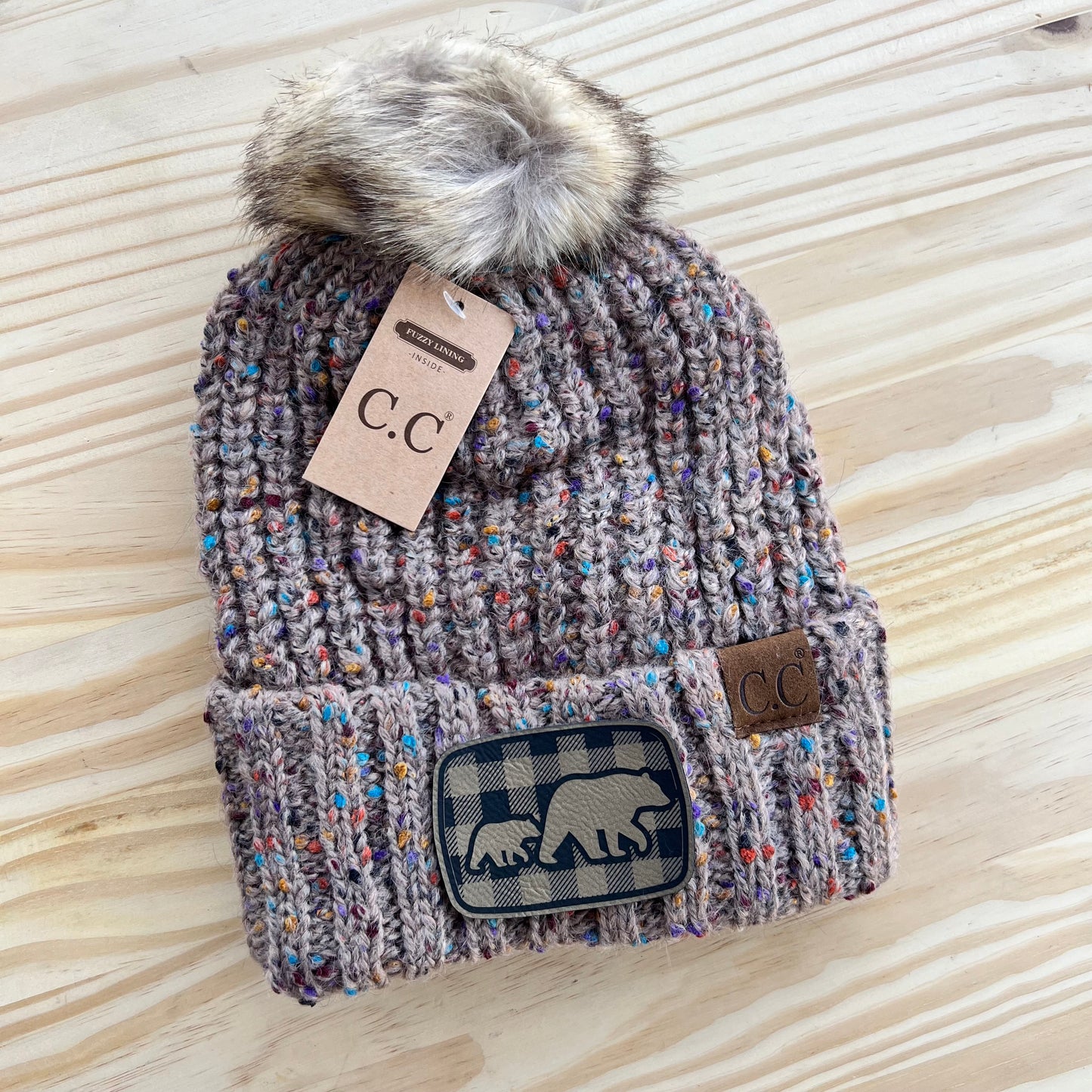 C.C Beanie - Confetti Ribbed - Pick Your Patch - Taupe