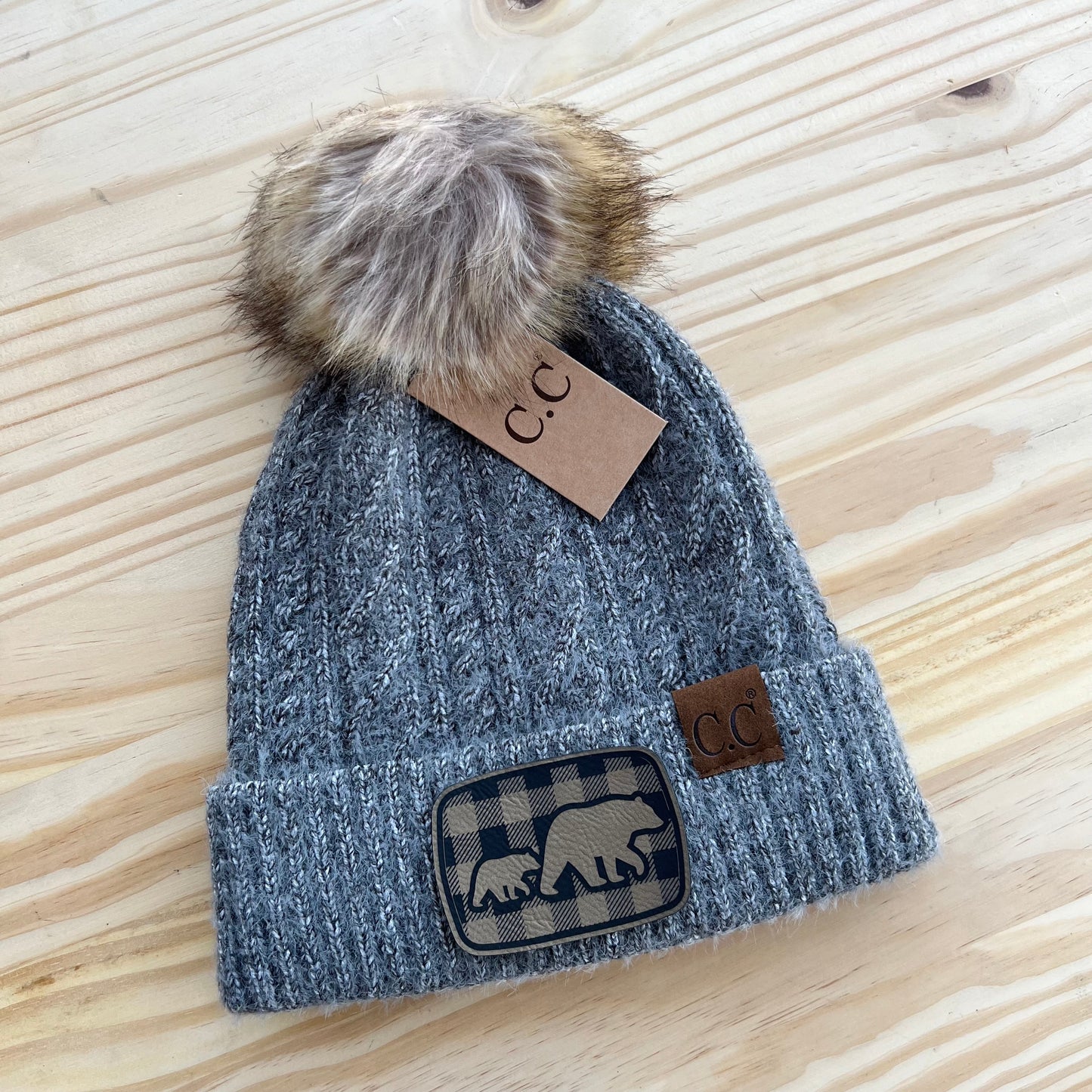 C.C Beanie - Cable Knit - Pick Your Patch - Gray
