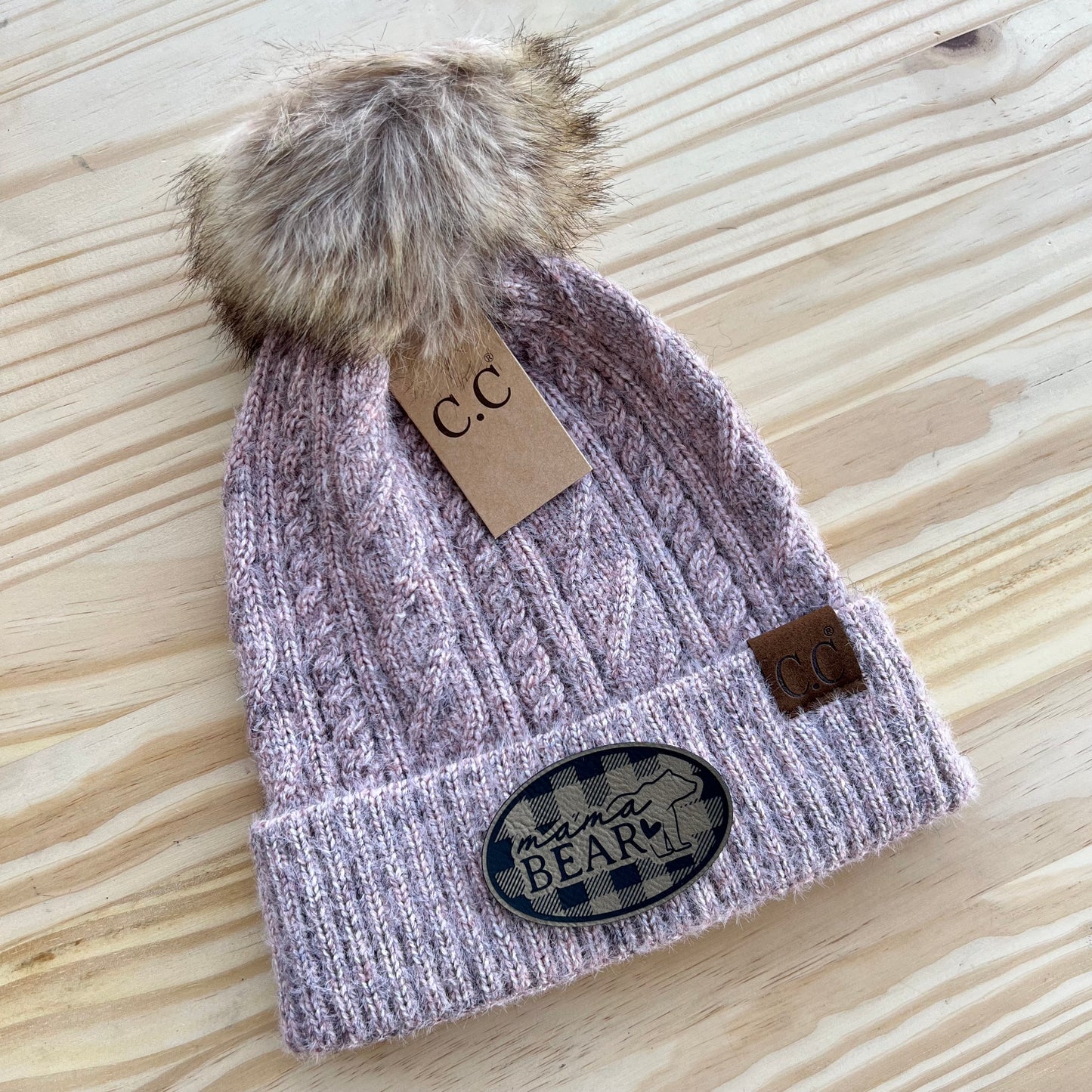 C.C Beanie - Cable Knit - Pick Your Patch - Rose