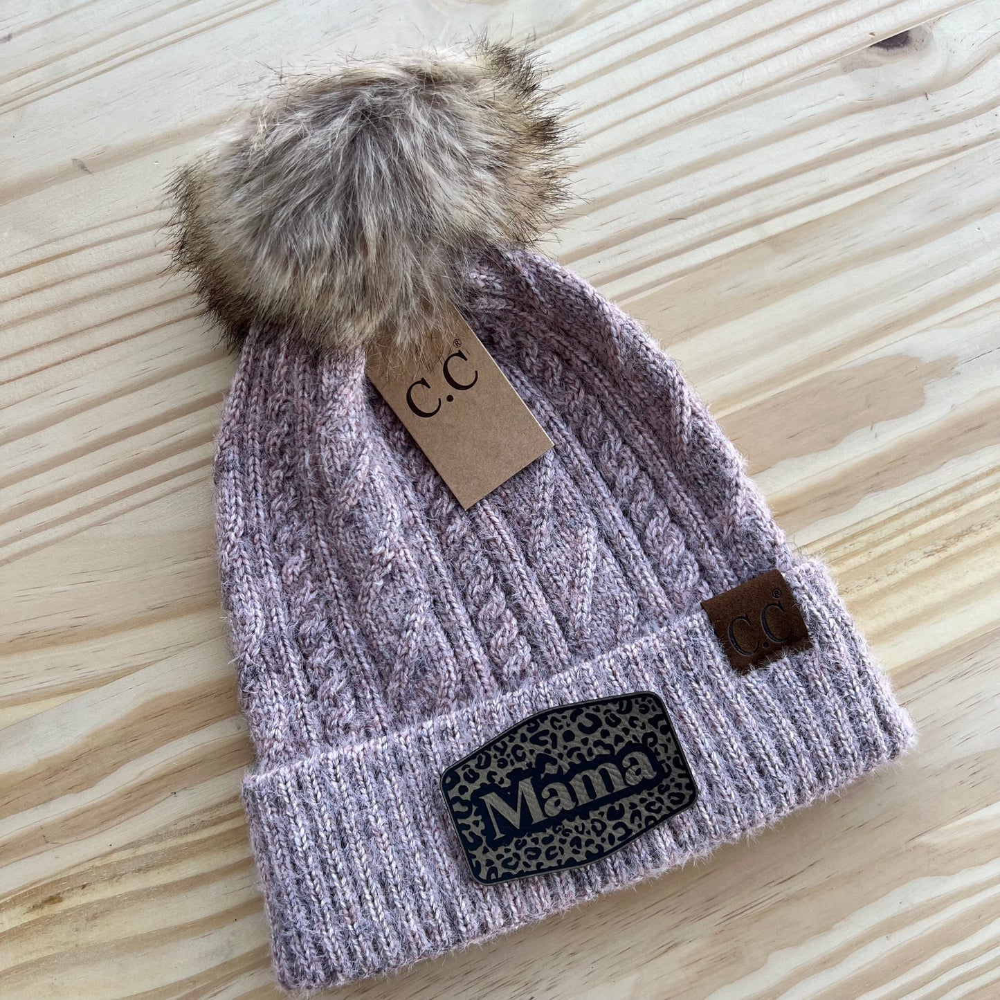 C.C Beanie - Cable Knit - Pick Your Patch - Rose
