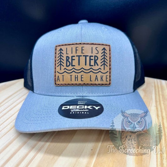 Life is Better at the Lake- Hand Sewn Patch Hat - Heather Gray/Black