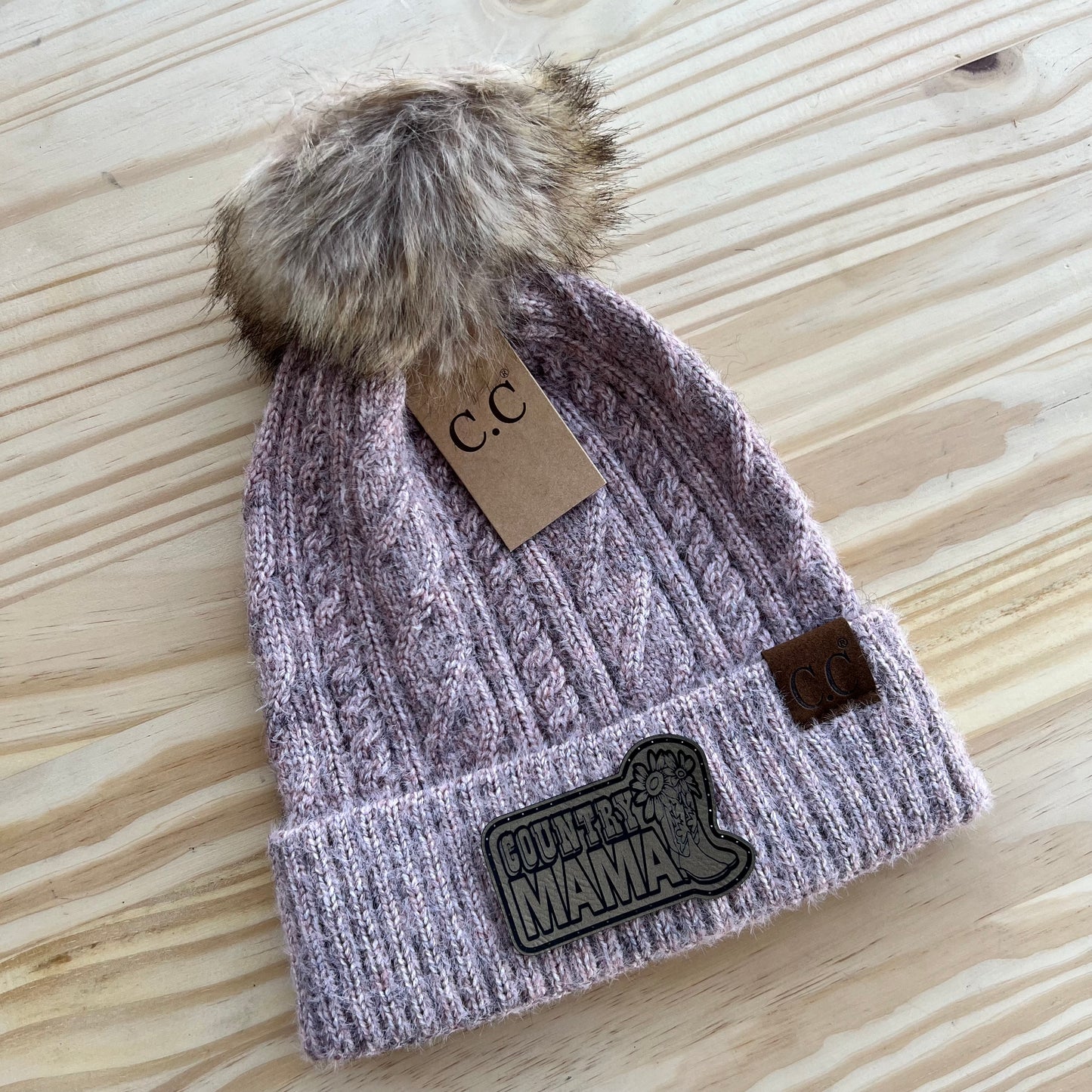 C.C Beanie - Cable Knit - Pick Your Patch - Rose