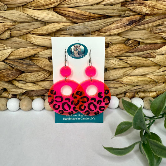 Fluorescent Pink Cheetah Acrylic Earrings