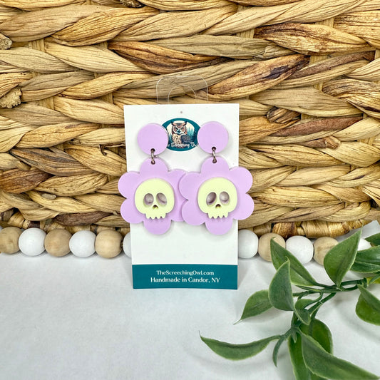 Daisy Skull Earrings - Purple