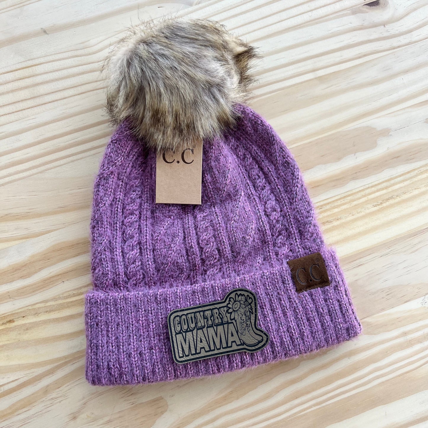 C.C Beanie - Cable Knit - Pick Your Patch - Lavender
