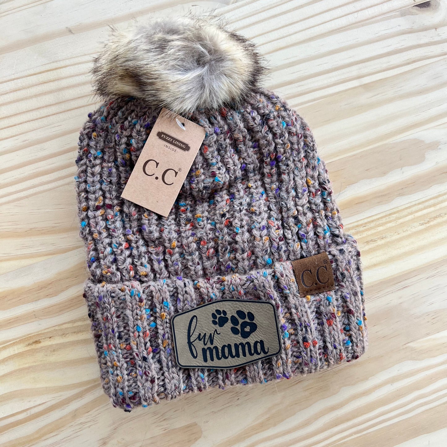 C.C Beanie - Confetti Ribbed - Pick Your Patch - Taupe