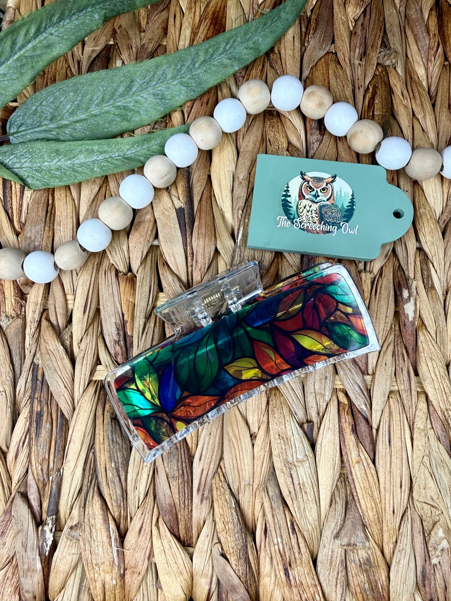 Stained Glass Leaves Claw Clip