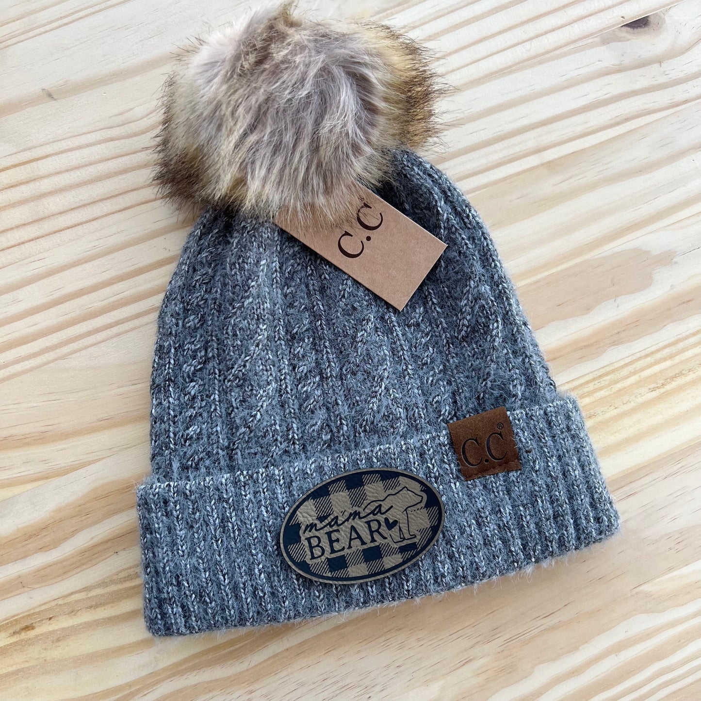 C.C Beanie - Cable Knit - Pick Your Patch - Gray