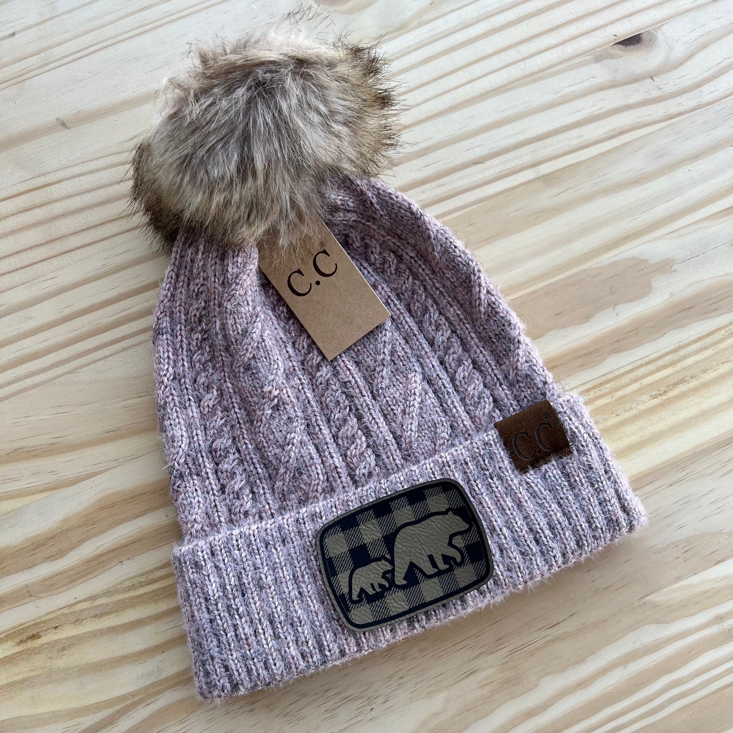 C.C Beanie - Cable Knit - Pick Your Patch - Rose