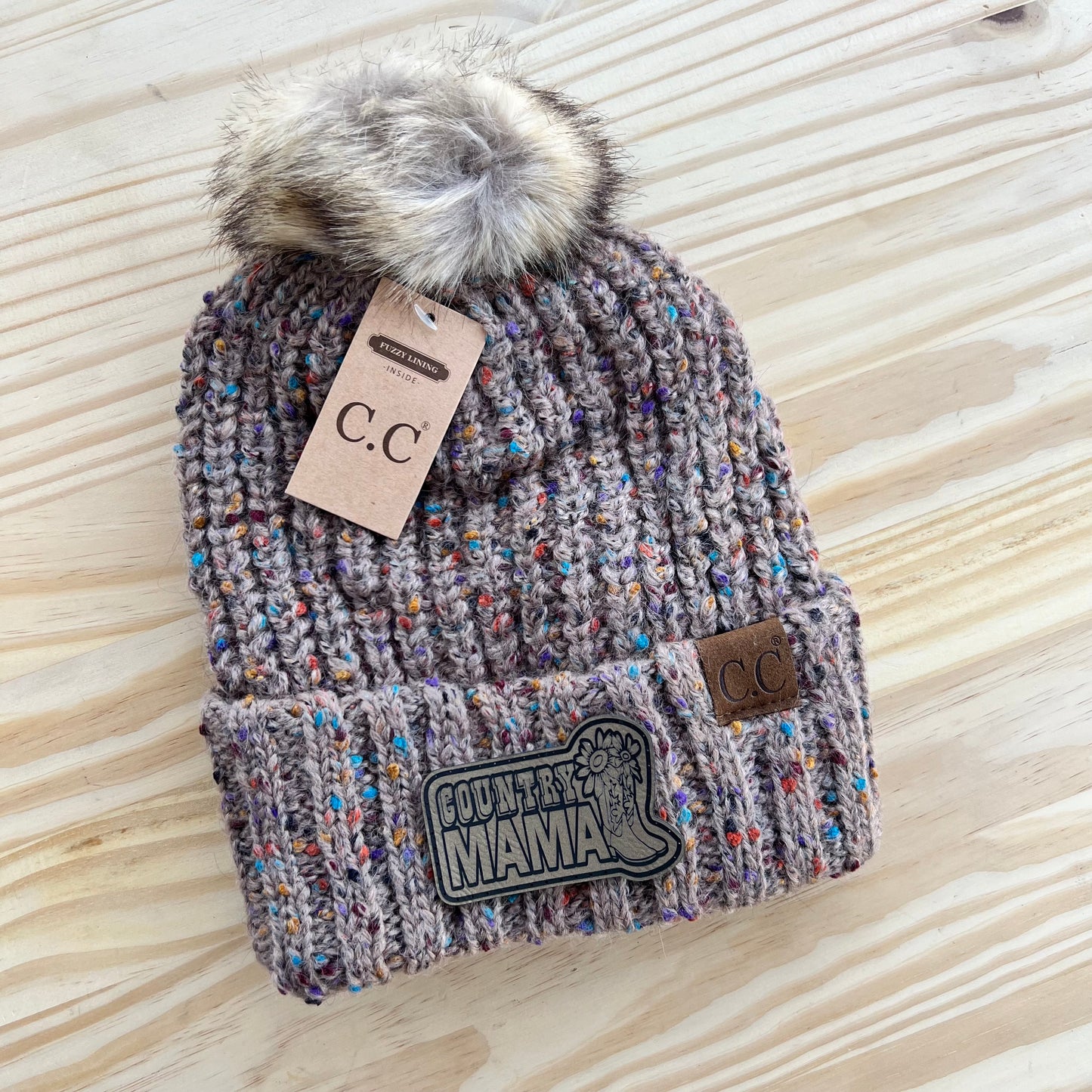 C.C Beanie - Confetti Ribbed - Pick Your Patch - Taupe