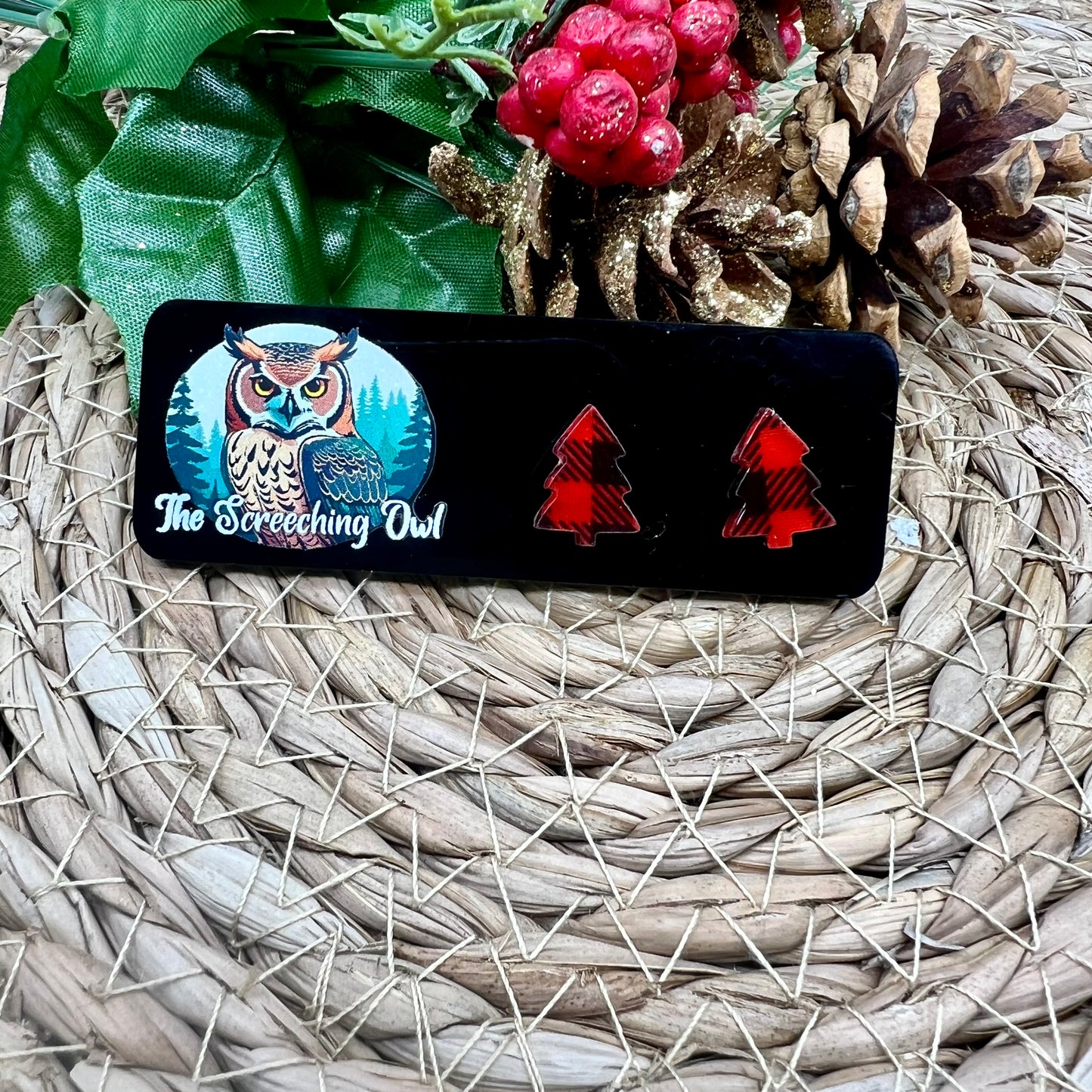 Buffalo Plaid Tree Stud Earrings