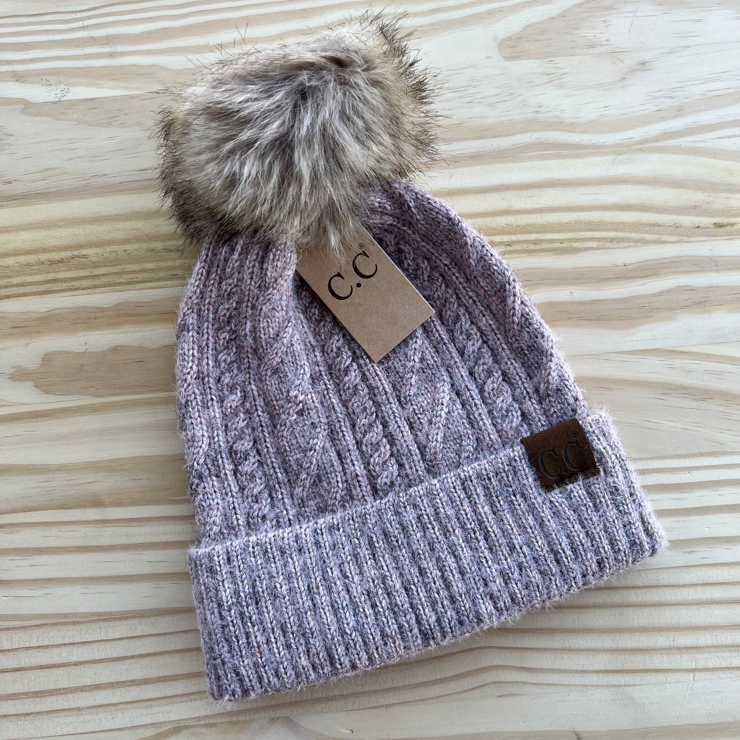 C.C Beanie - Cable Knit - Pick Your Patch - Rose