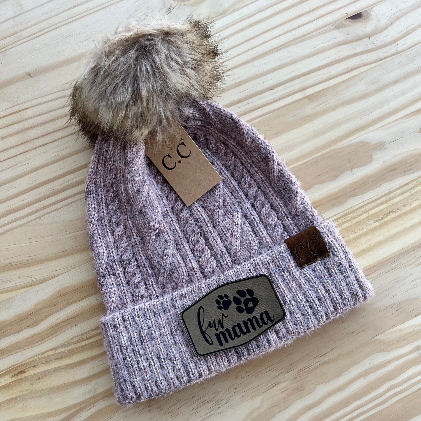 C.C Beanie - Cable Knit - Pick Your Patch - Rose