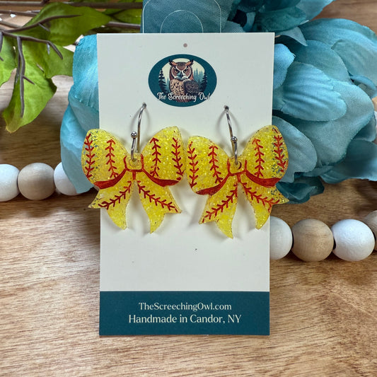 Softball Bow Earrings - Glitter
