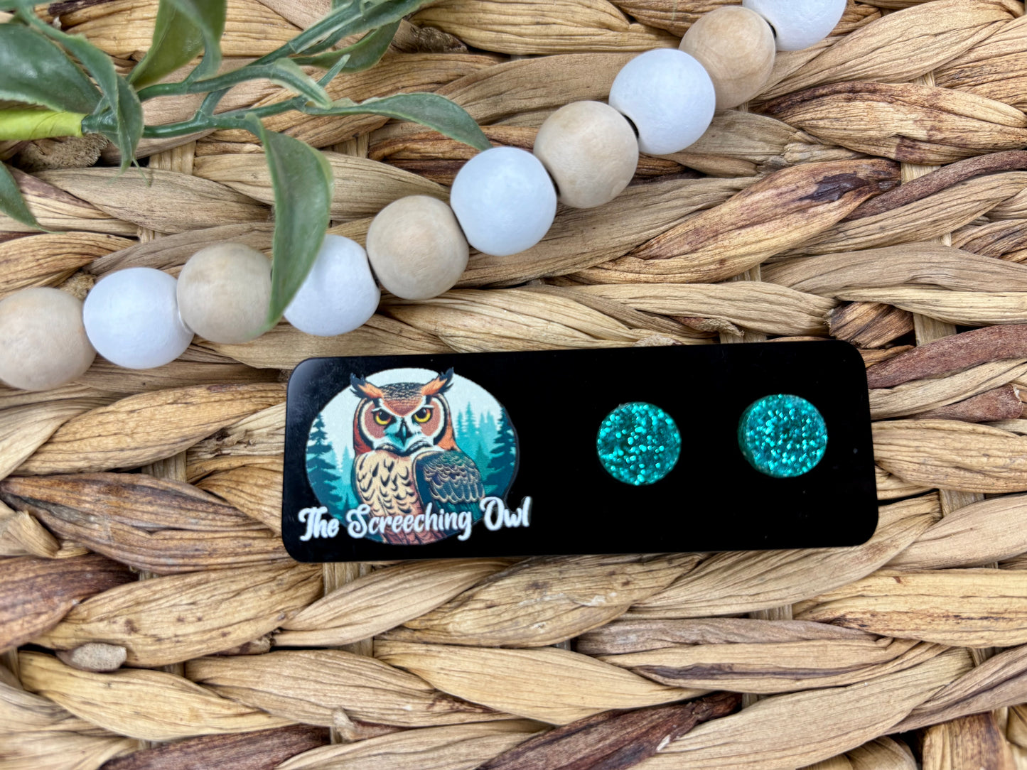 Teal Glitter Stud Earrings