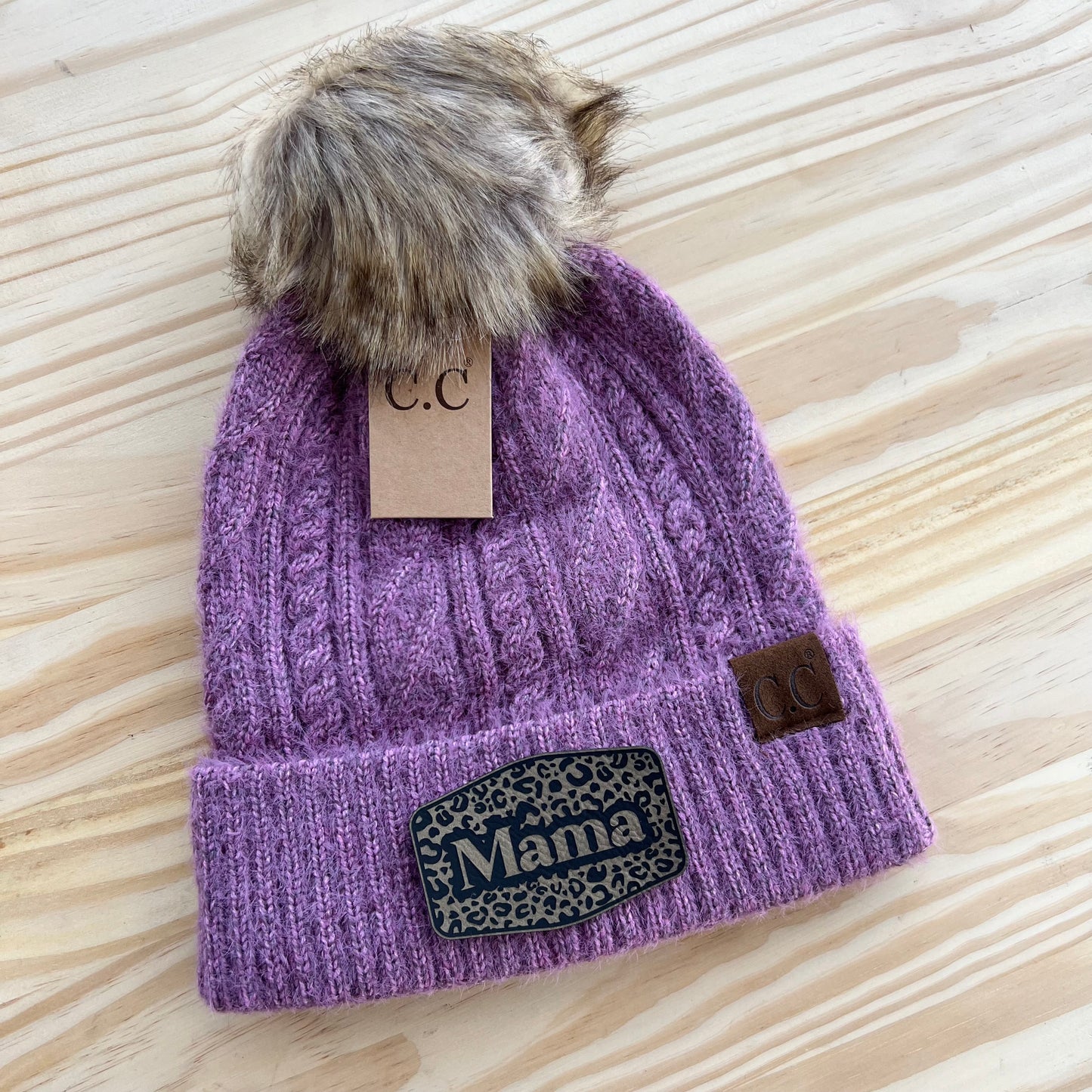 C.C Beanie - Cable Knit - Pick Your Patch - Lavender
