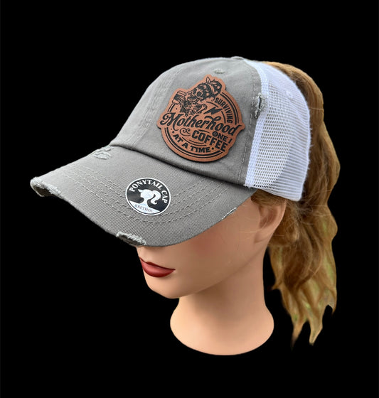 Surviving Motherhood Coffee - Ponytail Trucker Hat - Moss/White