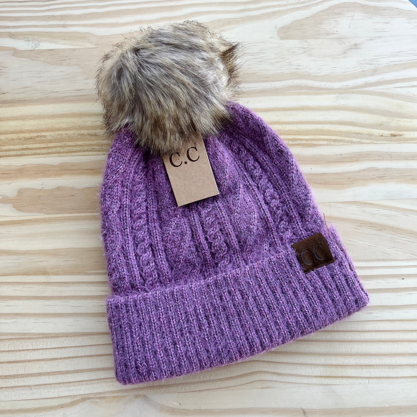 C.C Beanie - Cable Knit - Pick Your Patch - Lavender