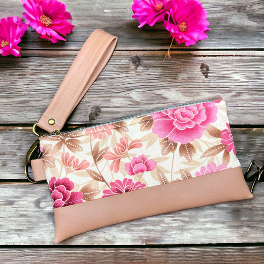 Vintage Pink Floral Wristlet Wallet