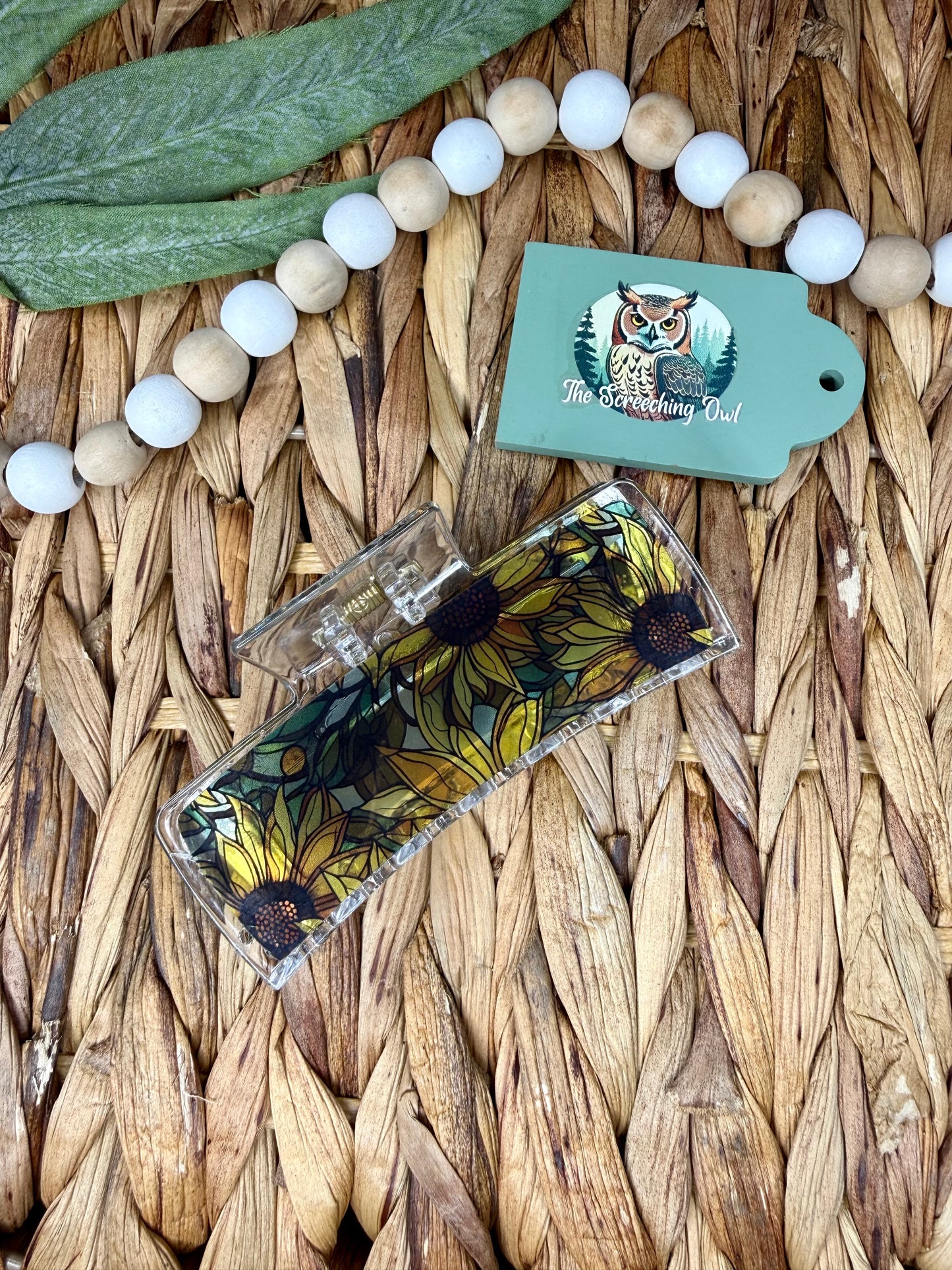 Sunflower Stained Glass Claw Clip 4.1”