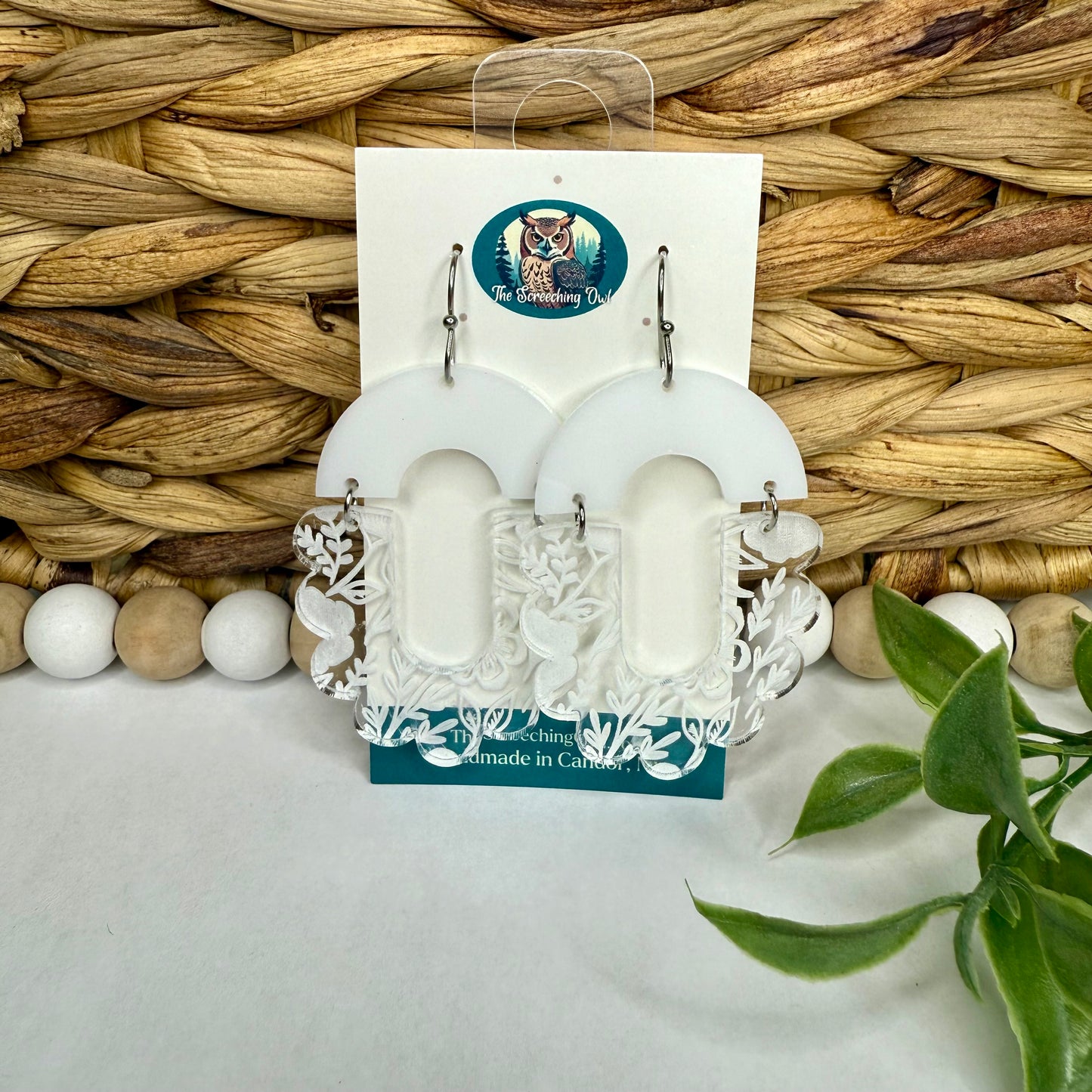 Scalloped Floral White Acrylic Earrings