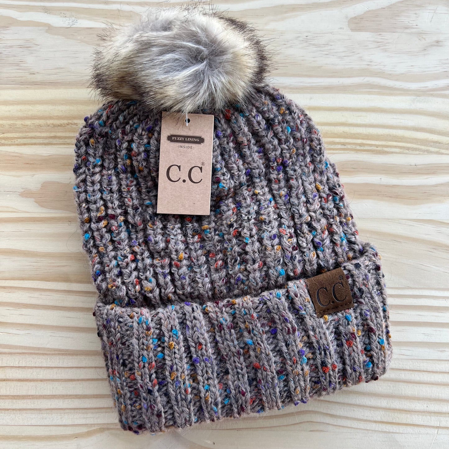 C.C Beanie - Confetti Ribbed - Pick Your Patch - Taupe