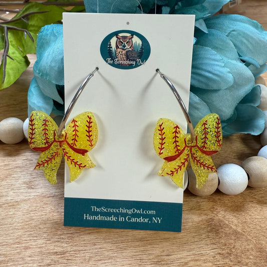 Softball Bow Earrings - Glitter