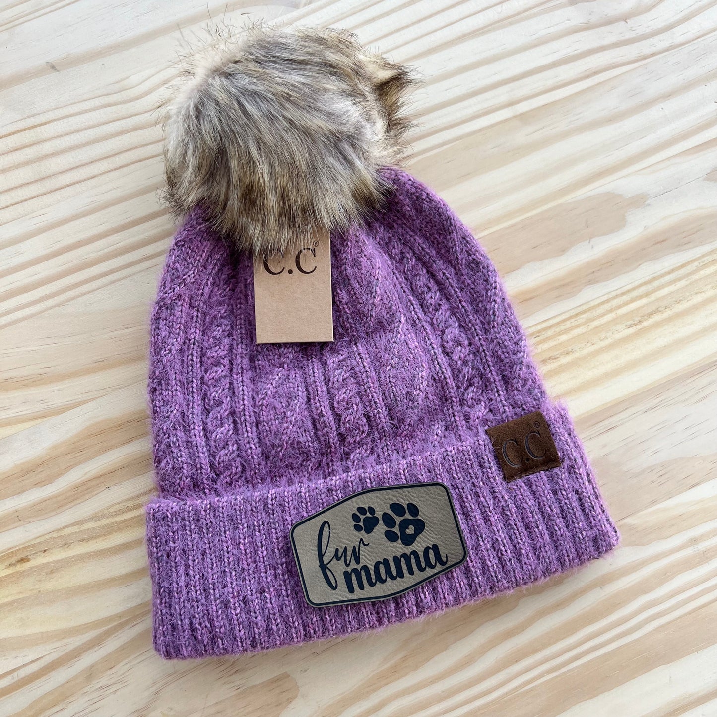 C.C Beanie - Cable Knit - Pick Your Patch - Lavender
