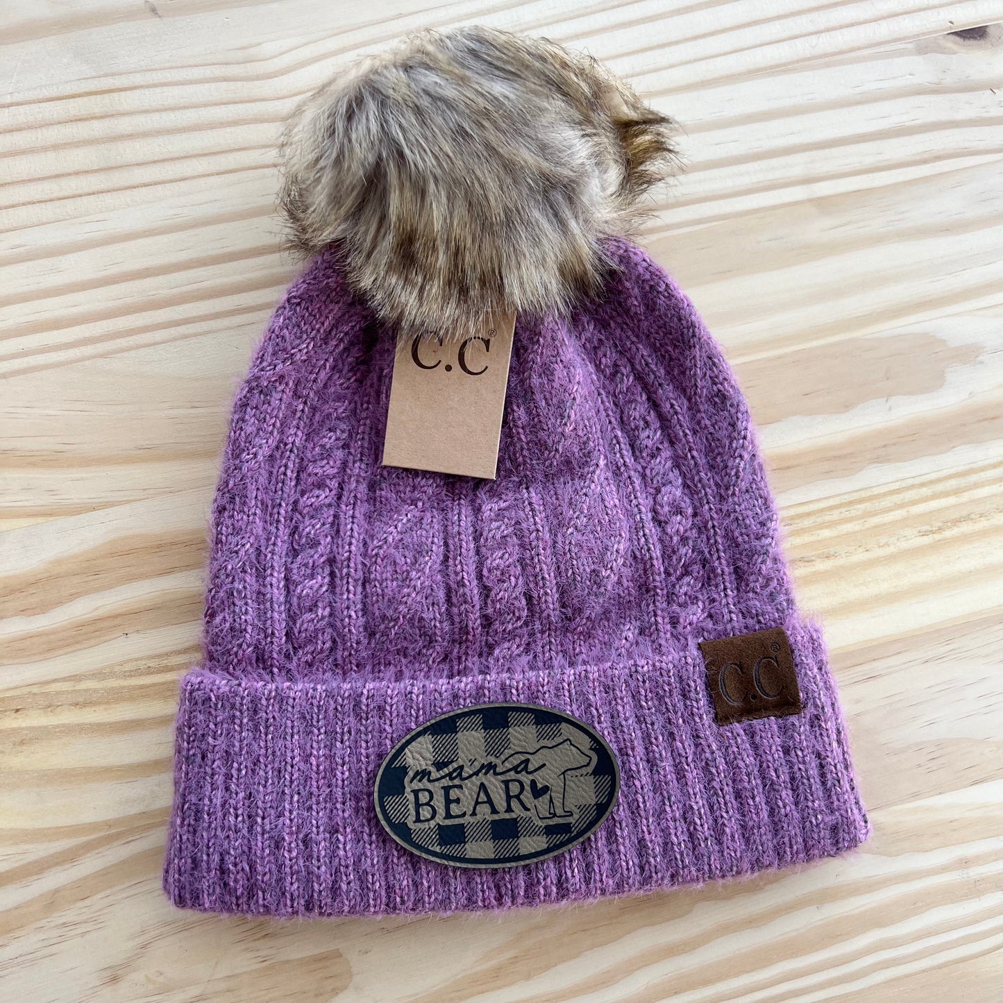 C.C Beanie - Cable Knit - Pick Your Patch - Lavender