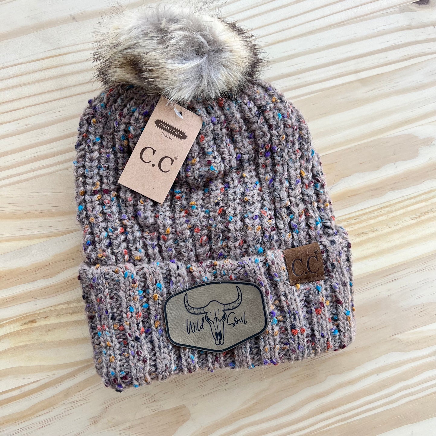 C.C Beanie - Confetti Ribbed - Pick Your Patch - Taupe