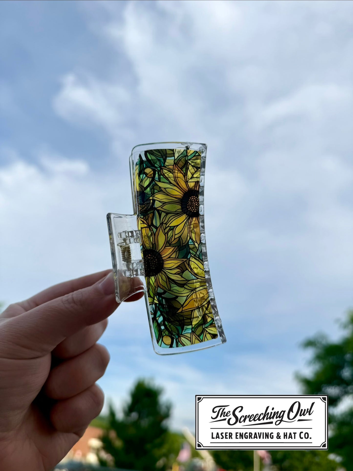 Sunflower Stained Glass Claw Clip 4.1”